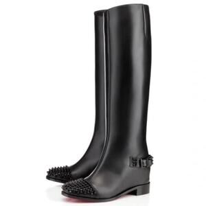 Christian Louboutin Egoutina Tall Riding Boots spiked stud black leather pull-on